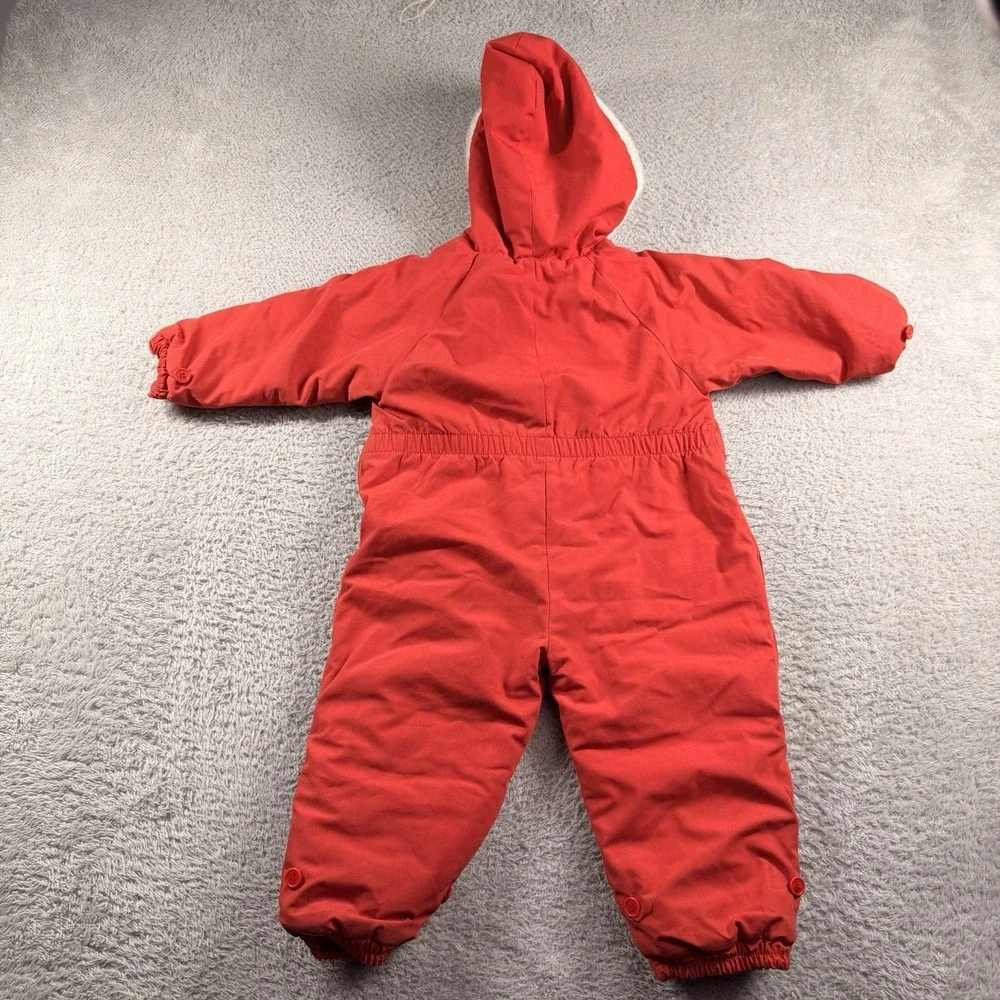 VINTAGE 80s Mighty Mac Baby Snow Suit 18 Months Red Teddy Bear Party Fur Lined